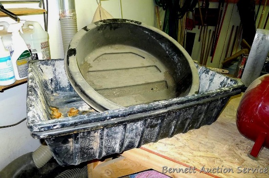 2 Mortar mixing tubs are 36" x 24" x 8" and 26" round tub is 6" tall.