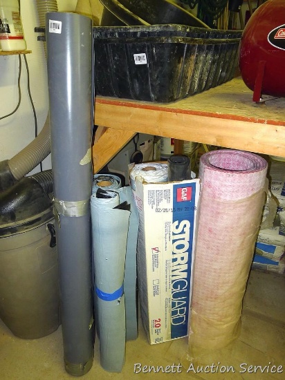 3 Partial rolls of storm guard, partial roll of rubberized material is 60", more.