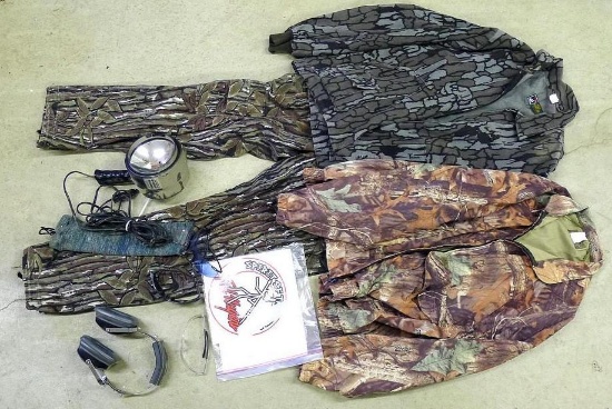 Brinkmann Q-Beam Big Max 300,000 spotlight; Silencio Magnum ear protectors; Redhead flannel camo
