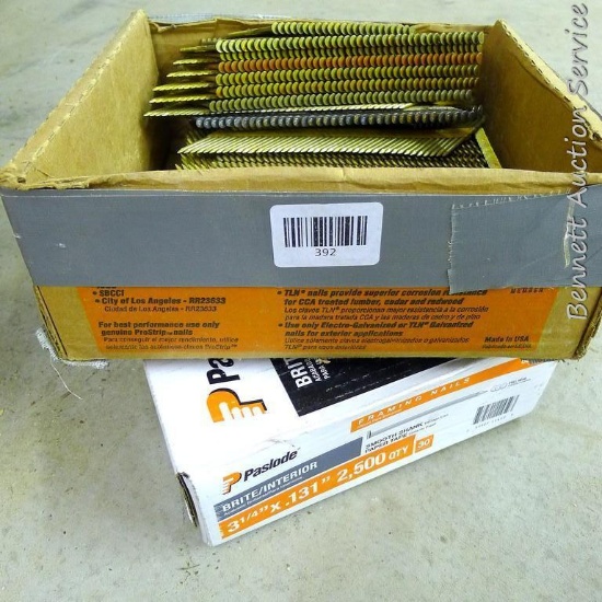 Full box Paslode 3-1/4" x .131 smooth shank nails, 2500 count. Plus a partial box.