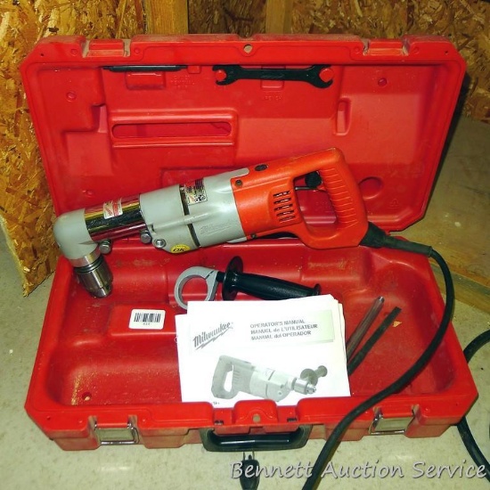 Milwaukee 1/2" two speed, right angle drive drill, model 107-1, comes with an extra handle and