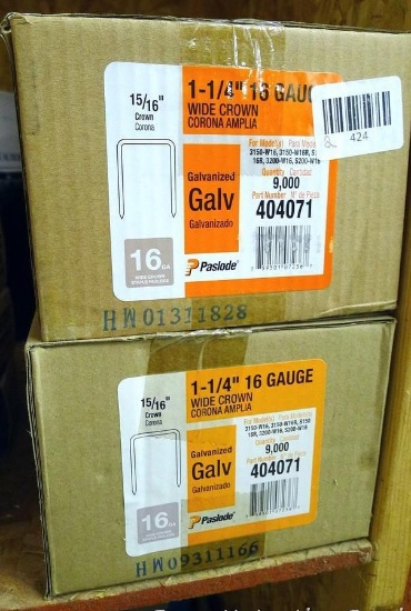 2 New boxes of 1-1/4" wide 16 ga 15/16" Paslode staples, part 404071.