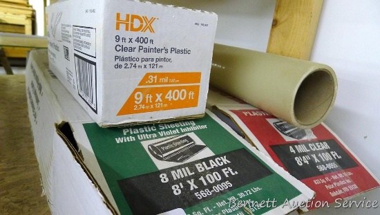 Partial rolls of plastic inc 8mm black x 96" wide, 4mm clear x 100" wide, more.