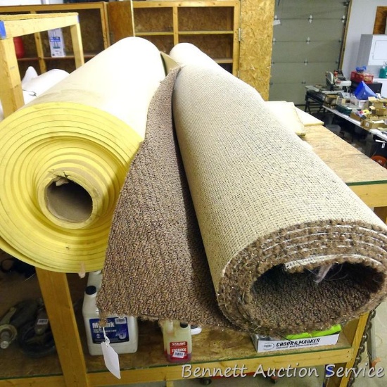 Roll of carpeting 101" long x 8" dia and partial roll of 3/8" thick foam is 72" long x 16" dia.