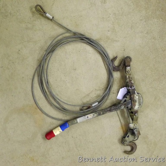 Come-along and 21' cable with loops on each end.