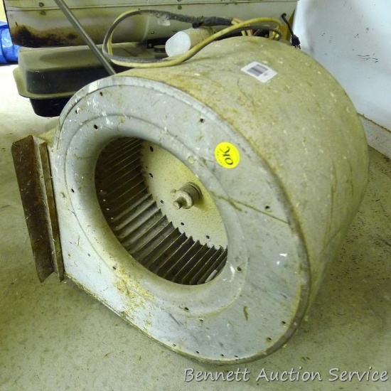 Squirrel cage blower, cage is 10" x 10", runs.