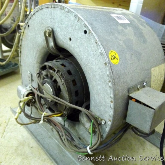 Squirrel cage blower, cage is 10" x 10", runs.