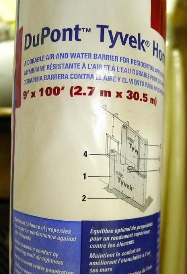 2 Full and one partial rolls of DuPont Tyvek home wrap, full rolls are 9' x 100'.