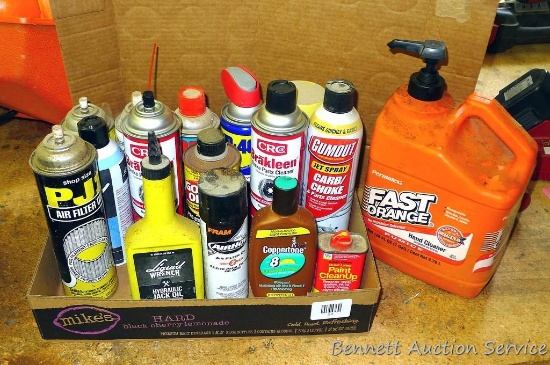 No shipping. Fast Orange hand cleaner, carb/choke cleaner, air filter oil, brake parts cleaner,