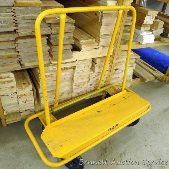 Metal cart on casters to carry 4x8 sheets and lumber, 49" x 22" x 47" tall, in very nice shape.