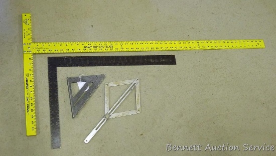 Swanson 48" T-Square; 24" metal square; angle divisor; speed square.