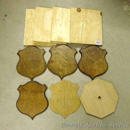 Four backs 10" x 12" for antler mounts and a template; four 3/4" plywood blanks, largest is 11-1/4"