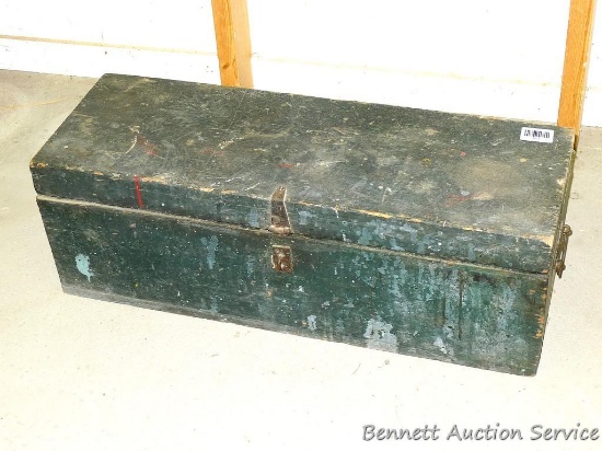 Wooden storage box is 29" x 10" x 10".