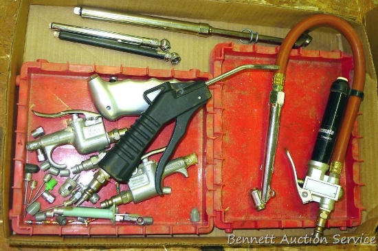 Tire gauges, longest is 22"; air nozzles and misc. small parts for tires and innertubes.