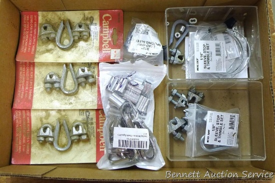 Wire rope clips, thimble sets & splicing sleeves. Most are NIP.