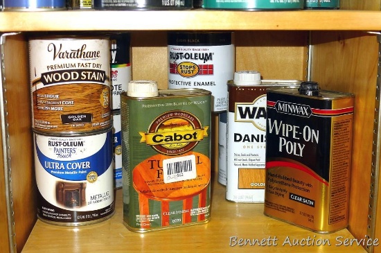 No shipping. Rust-Oleum enamels, metallic paint, primer; Danish Oil; Cabot Tung Oil finish; Minwax