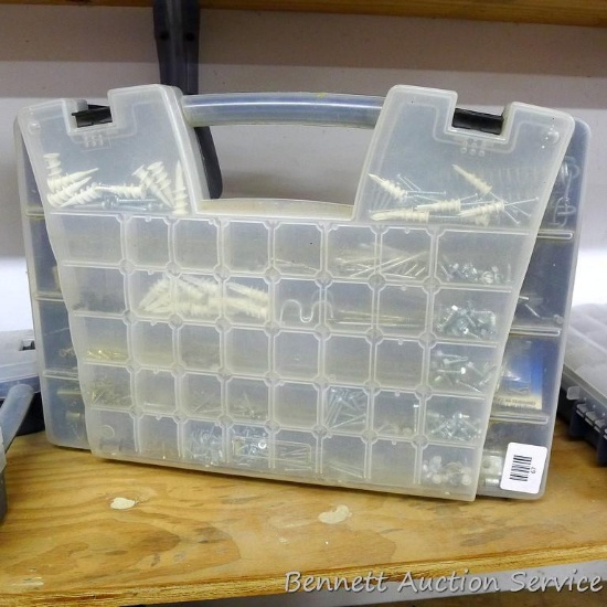 Organizer 13" x 18" filled with assortment of screws, plugs, hinges and springs.