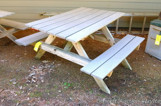 Picnic table for 4, is made from composite decking is 48" x 60" x 30" tall.