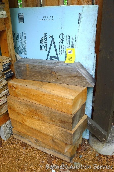 Six pieces pine blocking, most are 10" x 5" x over 2' long. Plus some 5/8" styrofoam.