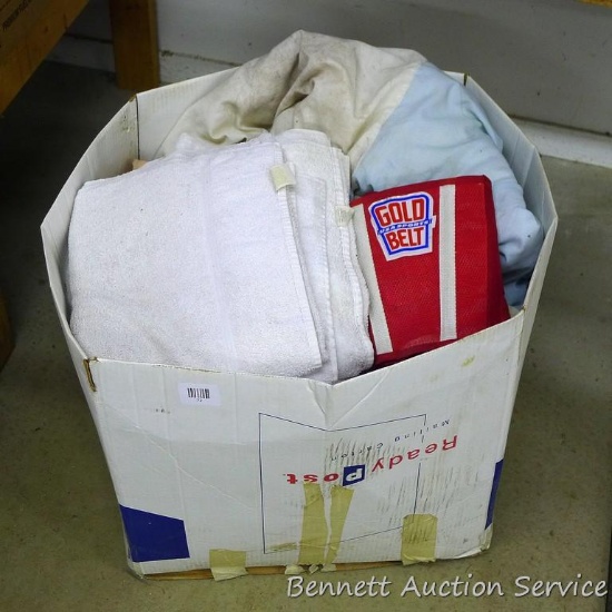Gold Belt support; large box filled with blankets and towels. Box is 24" square.