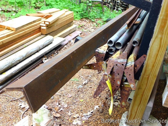 3-1/2" x 1/4" angle iron - two full 20' lengths; plus some turn buckle bars and other pipe. Also