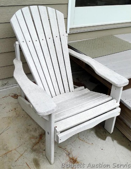 Sturdy Adirondack chair is made of a composite material. Comfortable style chair in good shape.