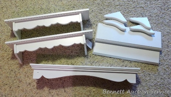 Five white shelves - great accent for just about any room. Longest is 24". All feel sturdy and look