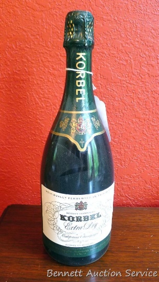 No shipping. Korbel Extra Dry champagne, 750 ml bottle.
