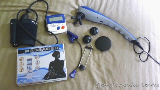 Healthmate electronic pulse massage with original box; Wahl massager; Mabis blood pressure machine.