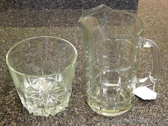 Glass pitcher by Anchor Hocking - just in time for iced tea season; glass ice bucket is 6" diameter