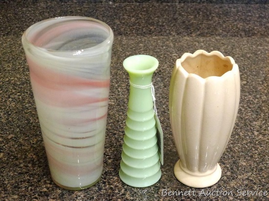 Pretty little vintage vase is 6" tall and in very good condition. Vintage cream vase is 6". Swirled