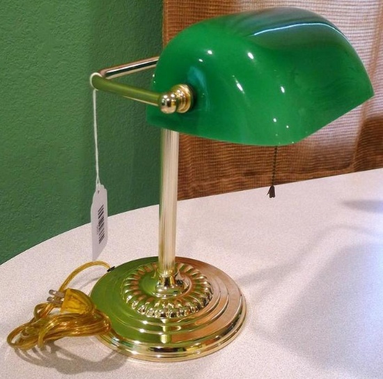 Banker's style lamp is in good condition. Stands nearly 14" high.