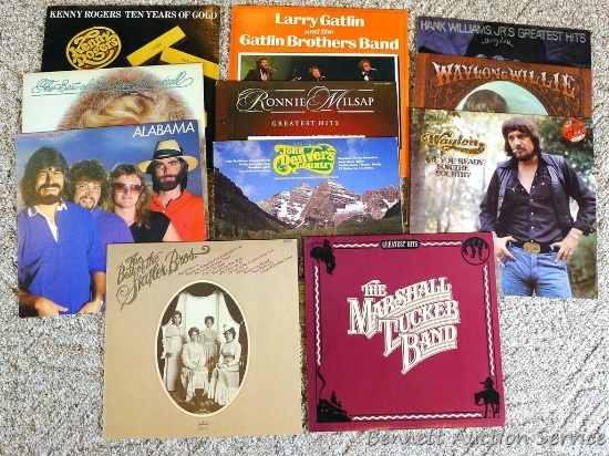 LP records including Hank Williams Jr, The Marshall Tucker Band, Waylon & Willie, Larry Gatlin and
