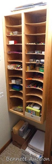 Office supplies including file folders, reams of copy paper, scissors, tape, greeting cards, tags,