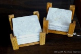 Seven marble coasters come with two racks. Each coaster is approx. 3-1/2