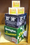Lots of .22LR cartridges by Peters, Federal, and Remington. Federal box has been opened, possibly