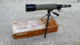 Tasco Model 19E 20x-60x50 spotting scope with original box and manual.