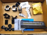 Stainless steel and other scope rings, British Enfield rifle parts; Bushnell scope parts; Ram-Line