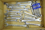 Variety of SAE and metric combination, open end and ratcheting wrenches. Largest is 13/16