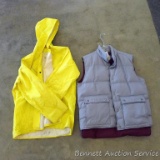 Size Large men's winter vest; Large Tingley rain jacket with hood.