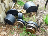 Lifting (bar bell) weights were burned out of solid steel plate and come with a steel rack. Largest