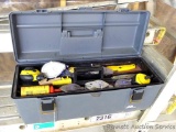Plano toolbox with tray incl aluminum square, chipping hammer, chalk, chalk lines, Wiss tin snips,