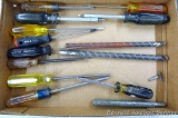 Assortment of screwdrivers incl Craftsman, Phillips, Stanley square tip, more.