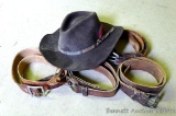 Outback Jack 1417 hat; 4 leather belts.