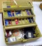 Three shelf tackle box with a nice variety of electrical connectors, butt splices and ends. Also
