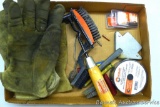 Roll of Hobart .035 gasless flux-coated wire NIP; leather gloves; chip hammer & wire brush; Hobart