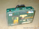 Organizer box with finishing putty, wood putty, DAP wood filler sticks, tack rags, sanding sponges,