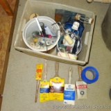 Paint supplies incl rollers, tape, roller handles, brushes, more.