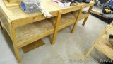 Sturdy homemade shop table with lower shelf, framed with 2x4 lumber is 97