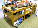 Heavy duty homemade work bench with lower shelf is 4' x 8' x 34-1/2